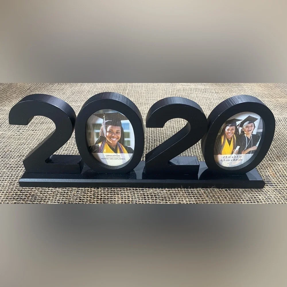 2020 Frame Black Holds 2 2.5”x3.5” Pictures Measures 4.25”Hx12.25”Wx1.75”D